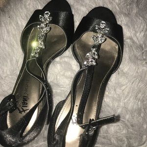 1 1/2 inch heel Black Satin